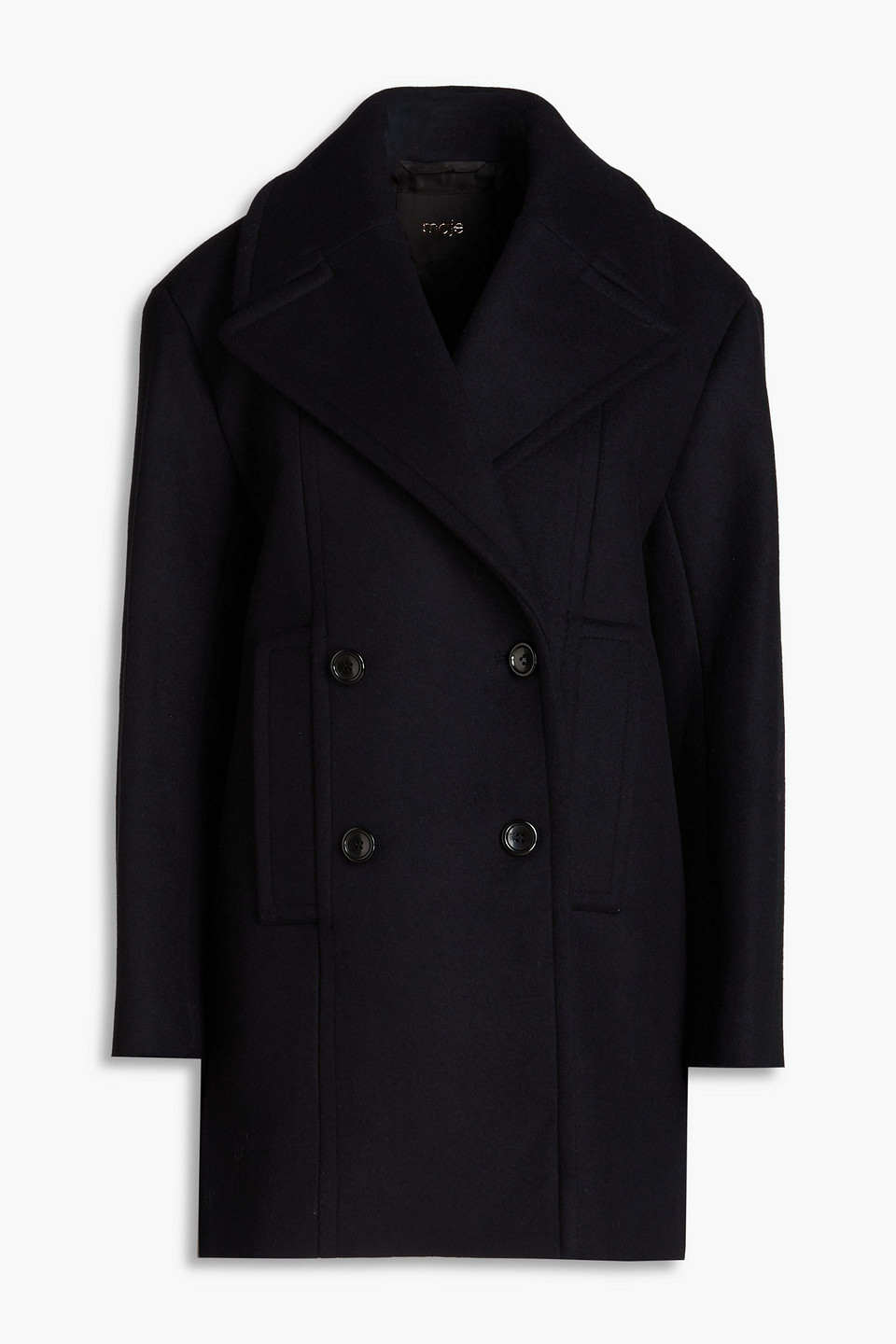 Maje Double-breasted Wool-blend Felt Coat In Navy