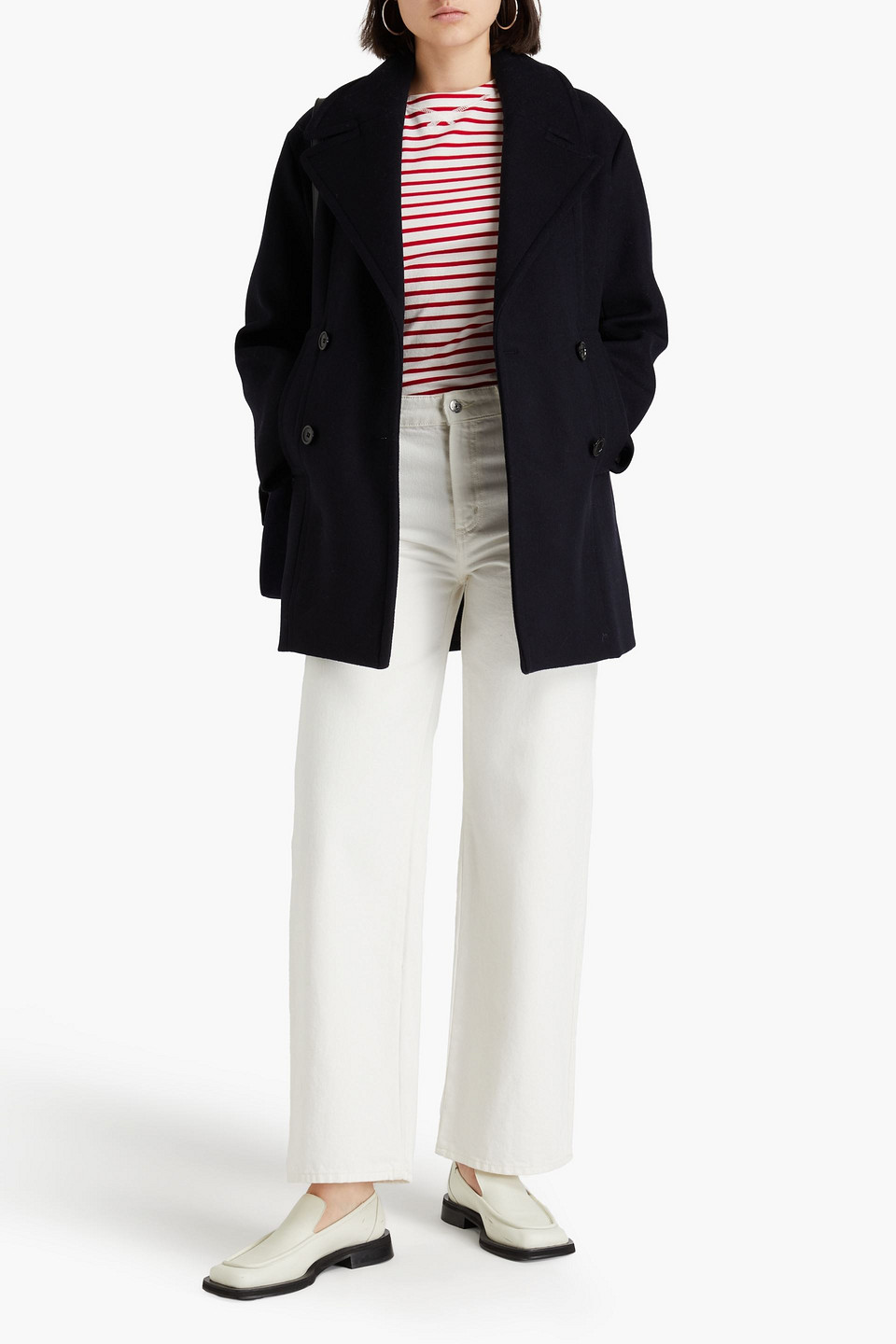 Maje Double-breasted Wool-blend Felt Coat In Navy