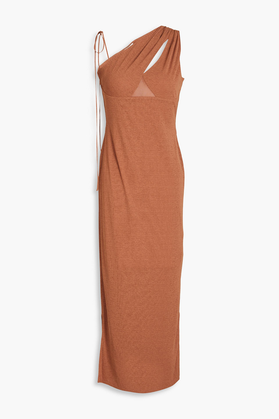 Nanushka One-shoulder Cutout Jersey Midi Dress In Light Brown