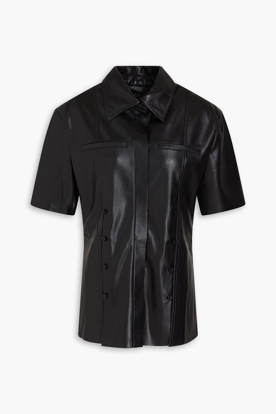 Nanushka Faux Leather Shirt In Black