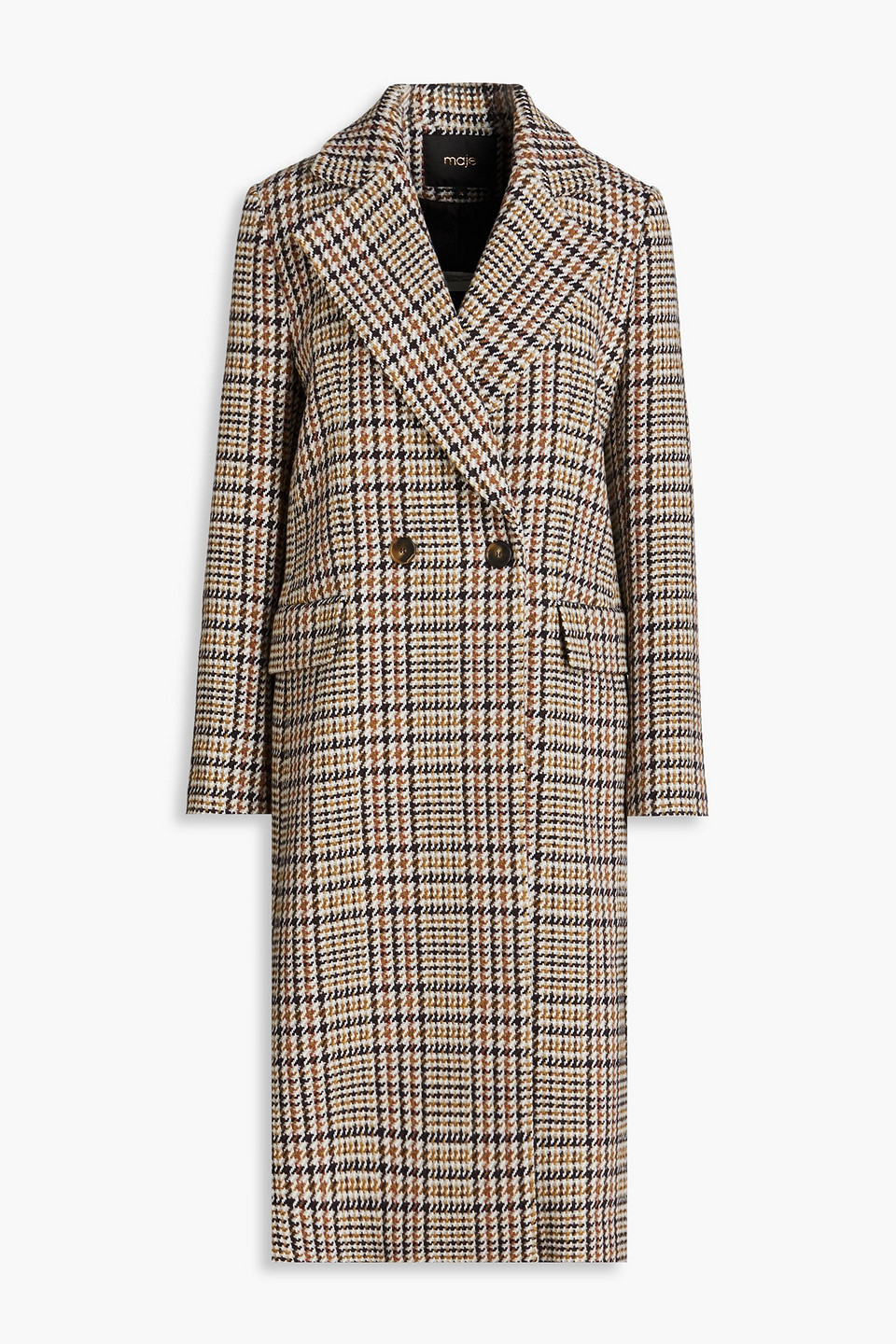 Maje Wool-blend Tweed Coat In Sage Green