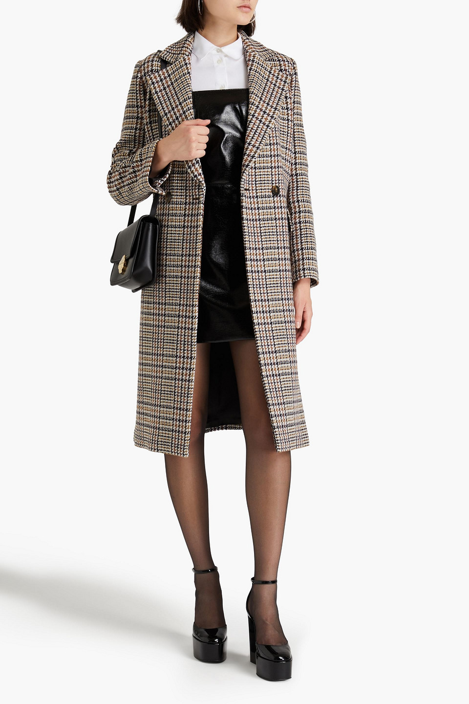Maje Wool-blend Tweed Coat In Sage Green