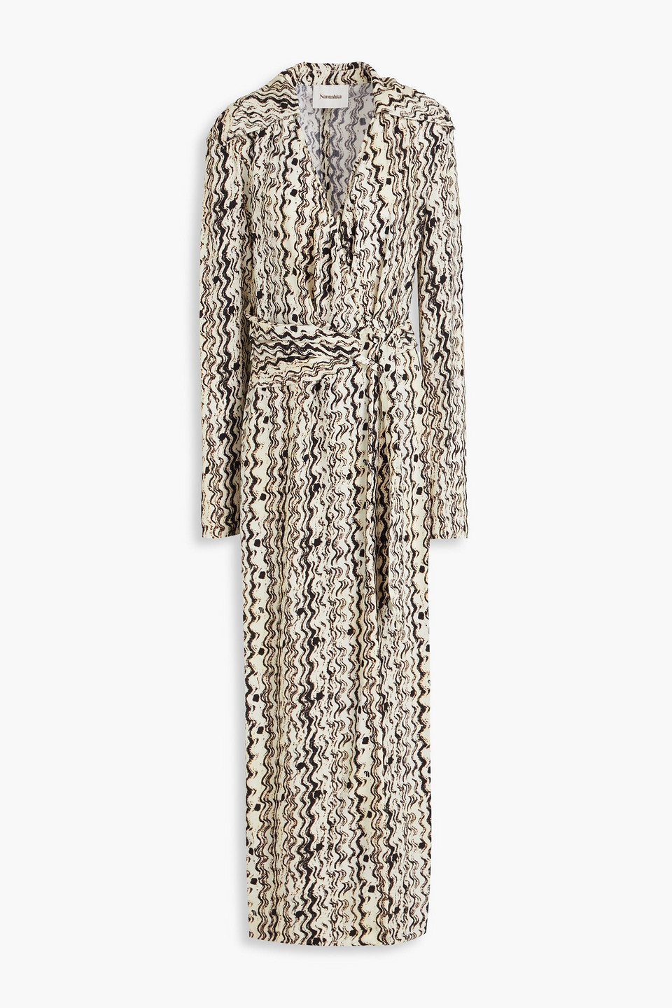 Nanushka Printed Crepe Midi Wrap Dress In Black