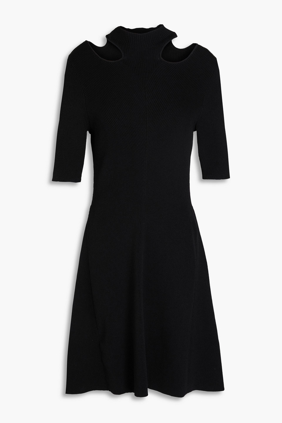 Maje Cutout Ribbed-knit Mini Dress In Black