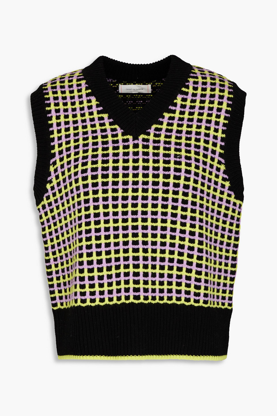 Chinti & Parker Checked Wool And Cashmere-blend Vest In Black