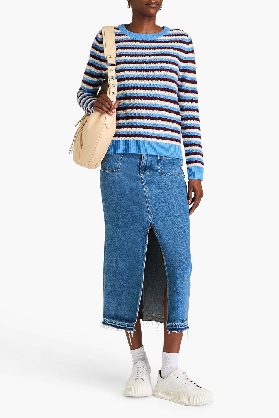 CHINTI & PARKER STRIPED INTARSIA WOOL AND CASHMERE-BLEND SWEATER