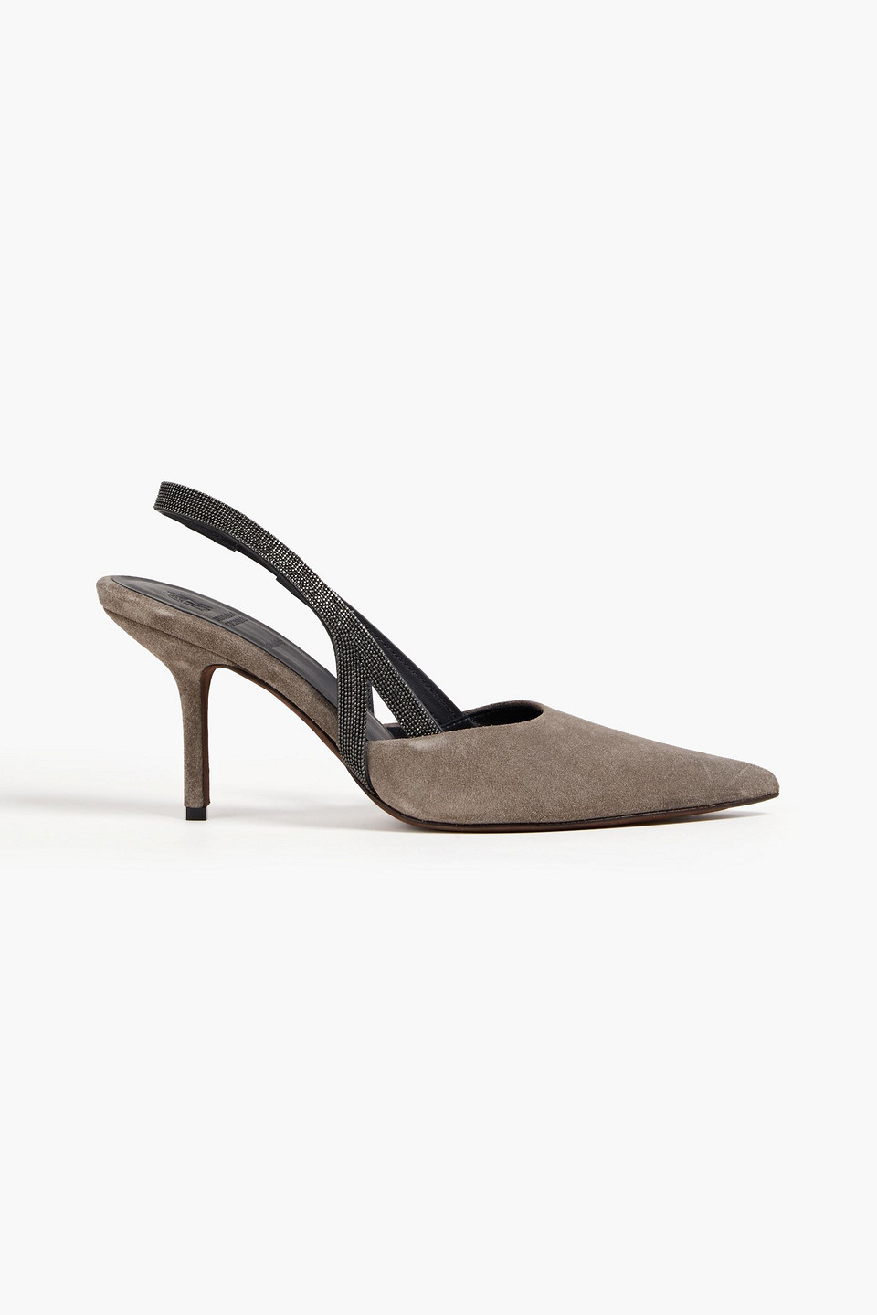Brunello Cucinelli Bead-embellished Suede Slingback Pumps In Grey