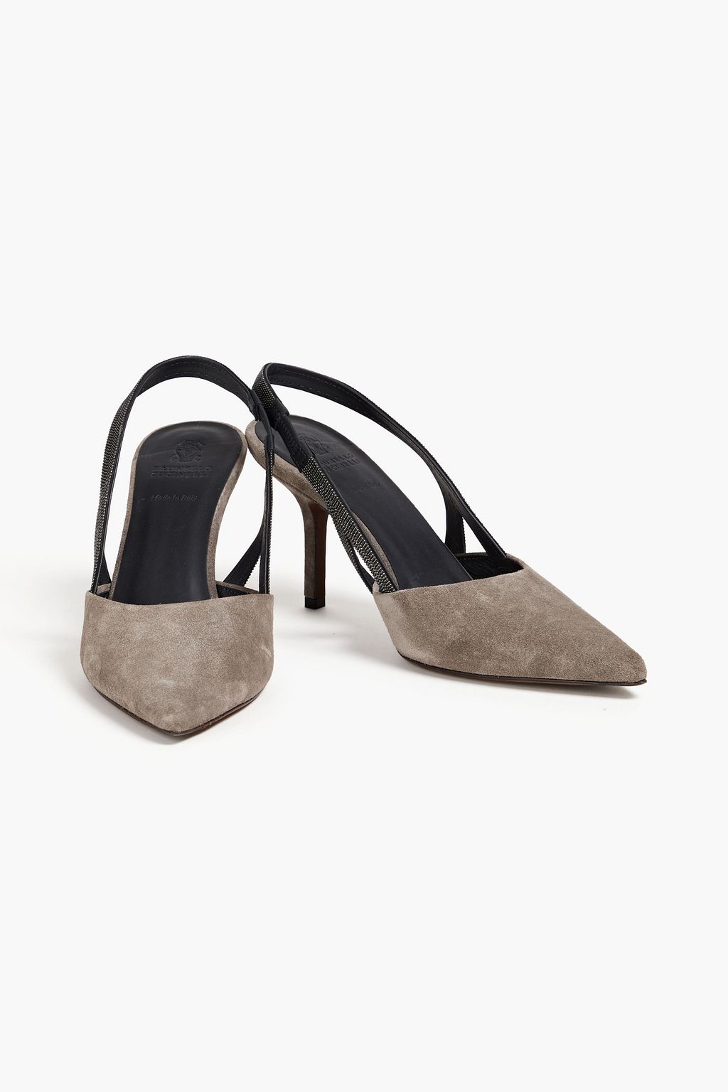BRUNELLO CUCINELLI Bead-embellished suede slingback pumps