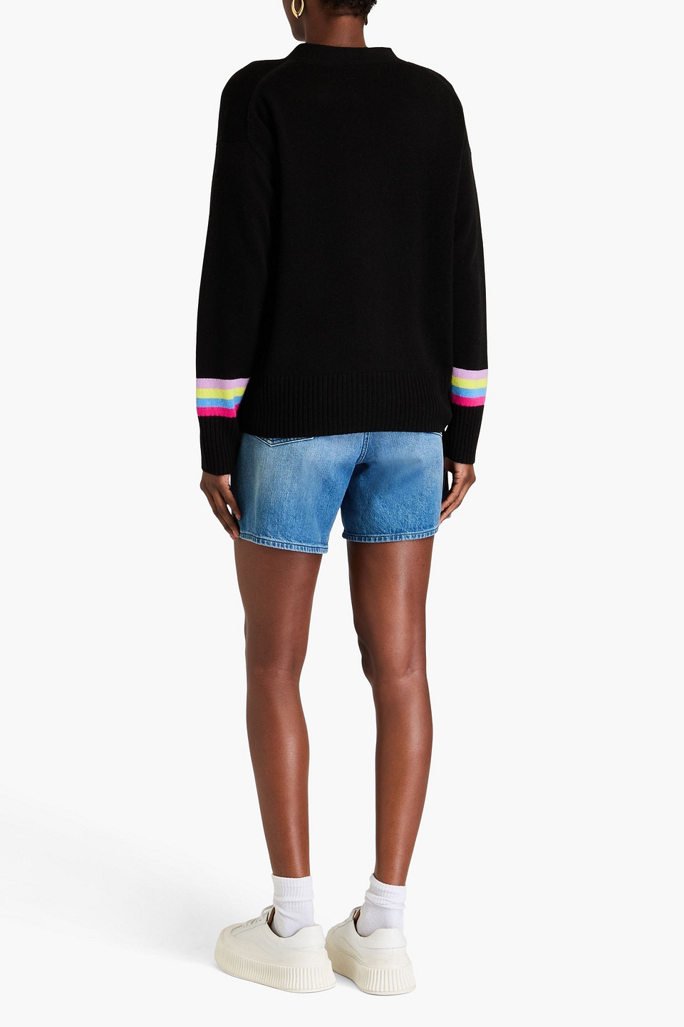 Chinti & Parker Varsity Striped Wool And Cashmere-blend Cardigan In Black