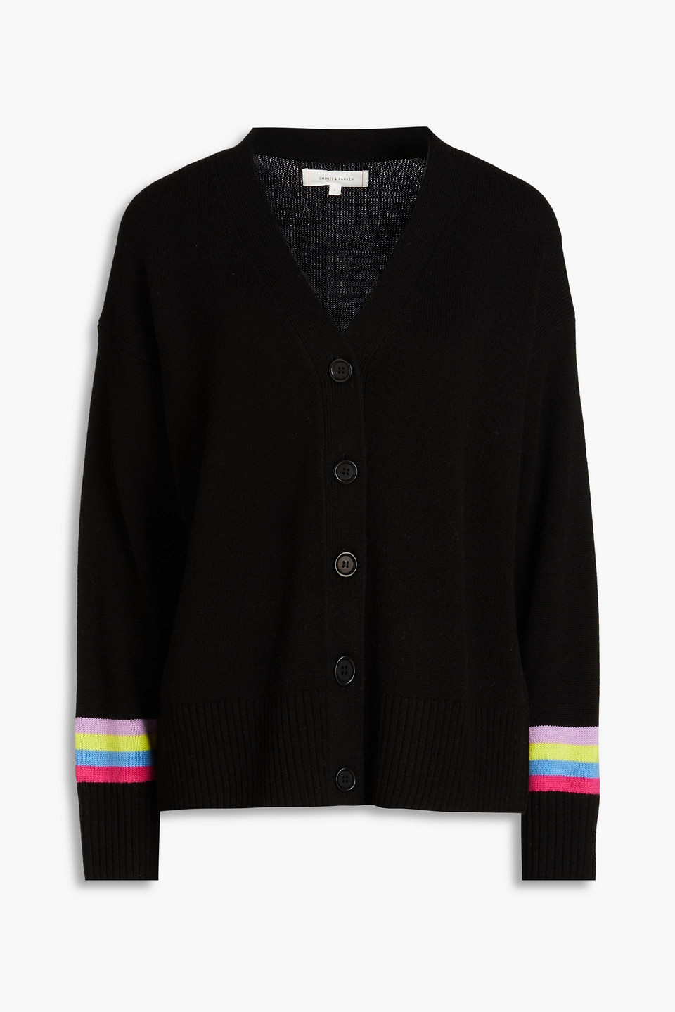 Chinti and Parker - Varsity striped wool and cashmere-blend cardigan - Black - L