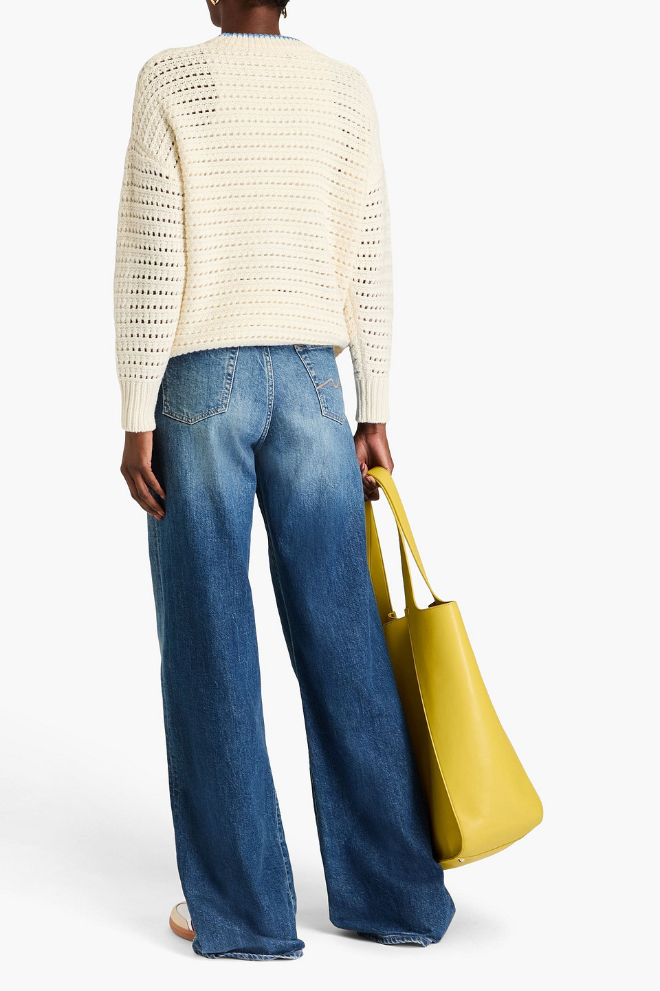 Chinti & Parker Wool-cashmere Crochet Stitch Sweater In Cream
