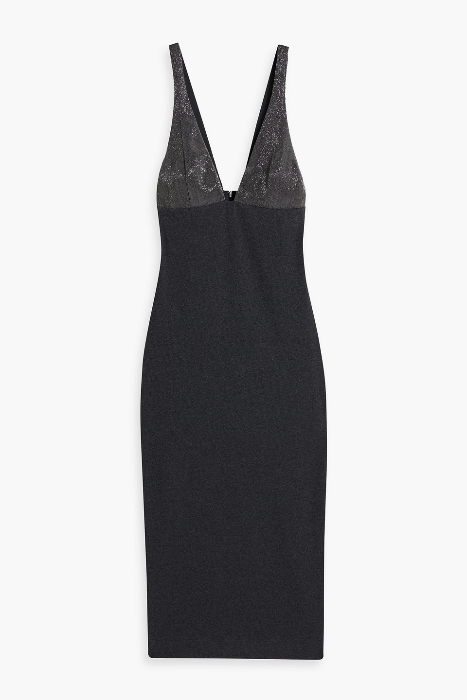 Brunello Cucinelli Bead-embellished Ribbed Cotton-blend Midi Dress In Charcoal