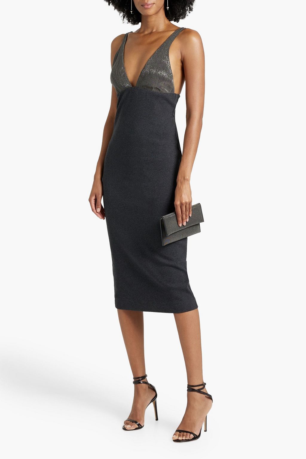 BRUNELLO CUCINELLI Bead-embellished ribbed cotton-blend midi dress