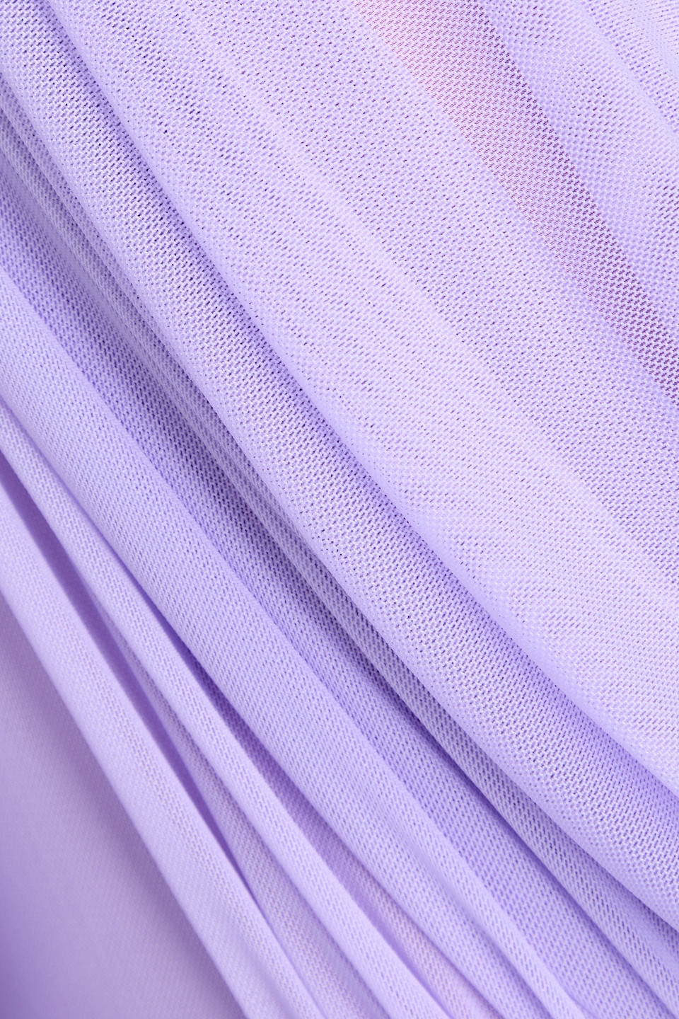 Rhea Costa One-shoulder Ruched Stretch-mesh Gown In Lavender