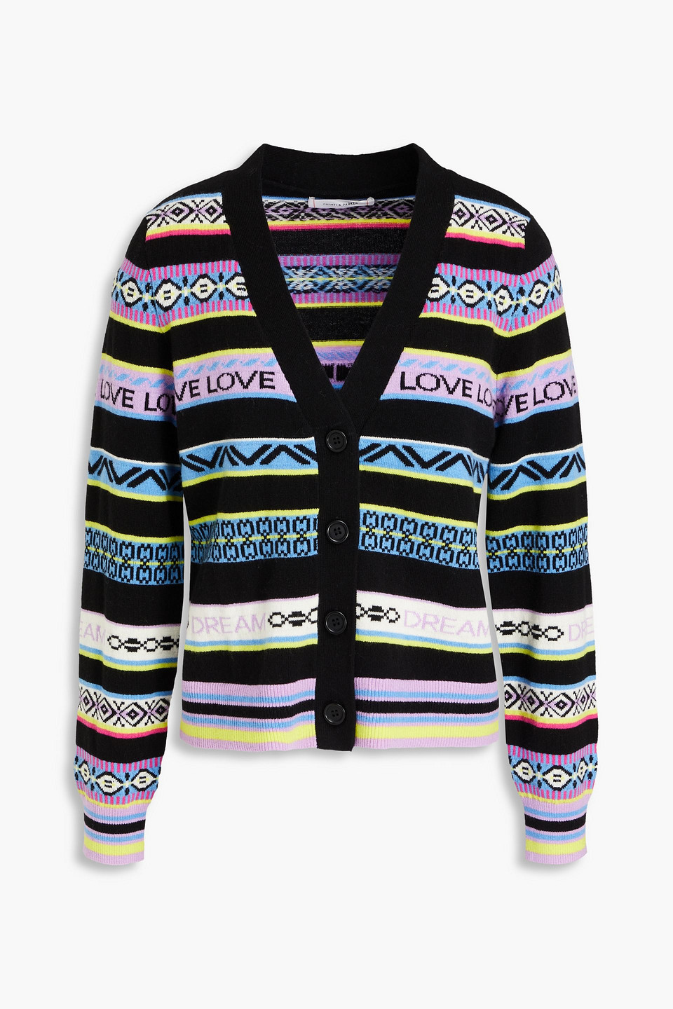 Chinti & Parker Intarsia Wool And Cashmere-blend Cardigan In Black