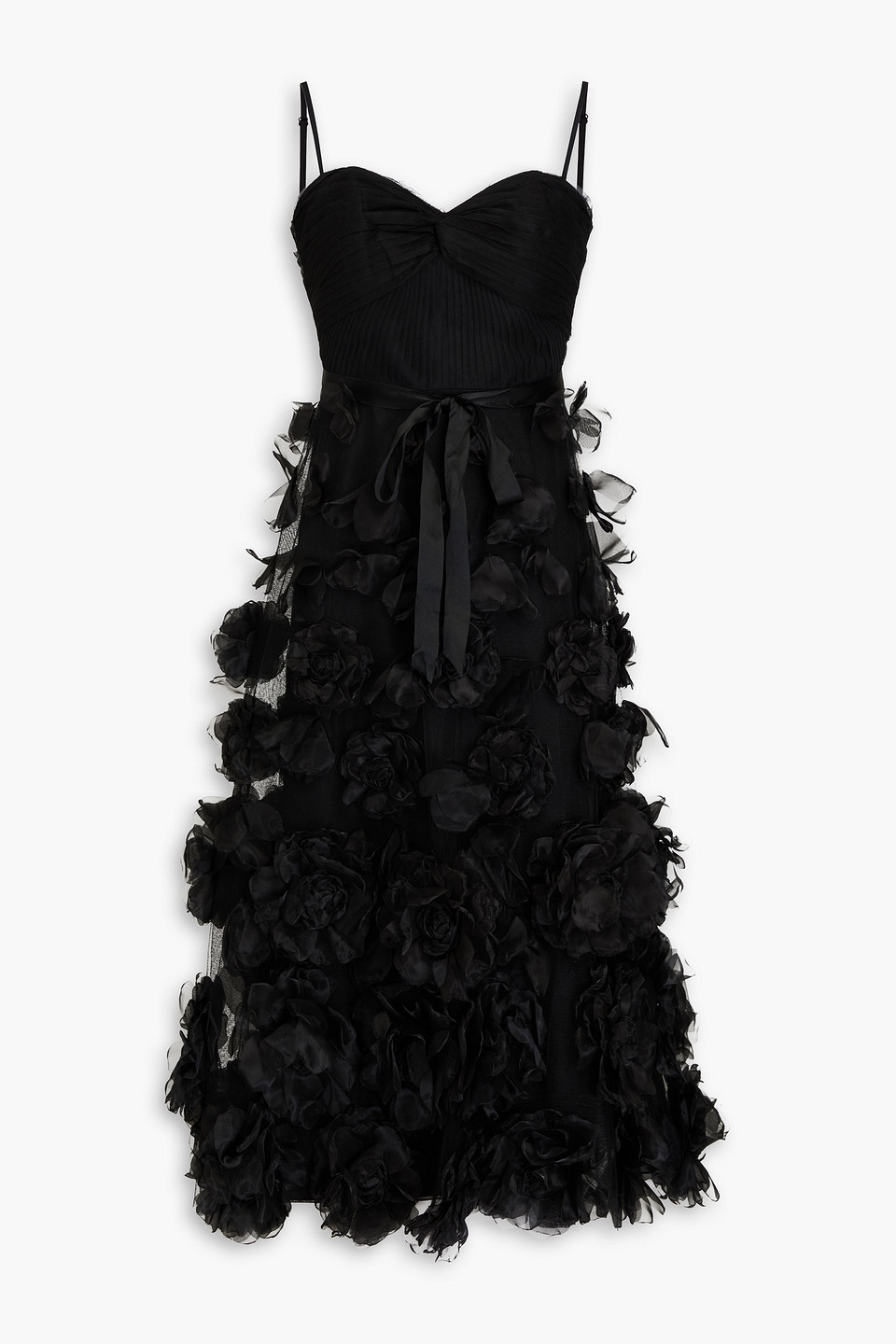 Marchesa Notte Appliquéd Organza And Tulle Midi Dress In Black