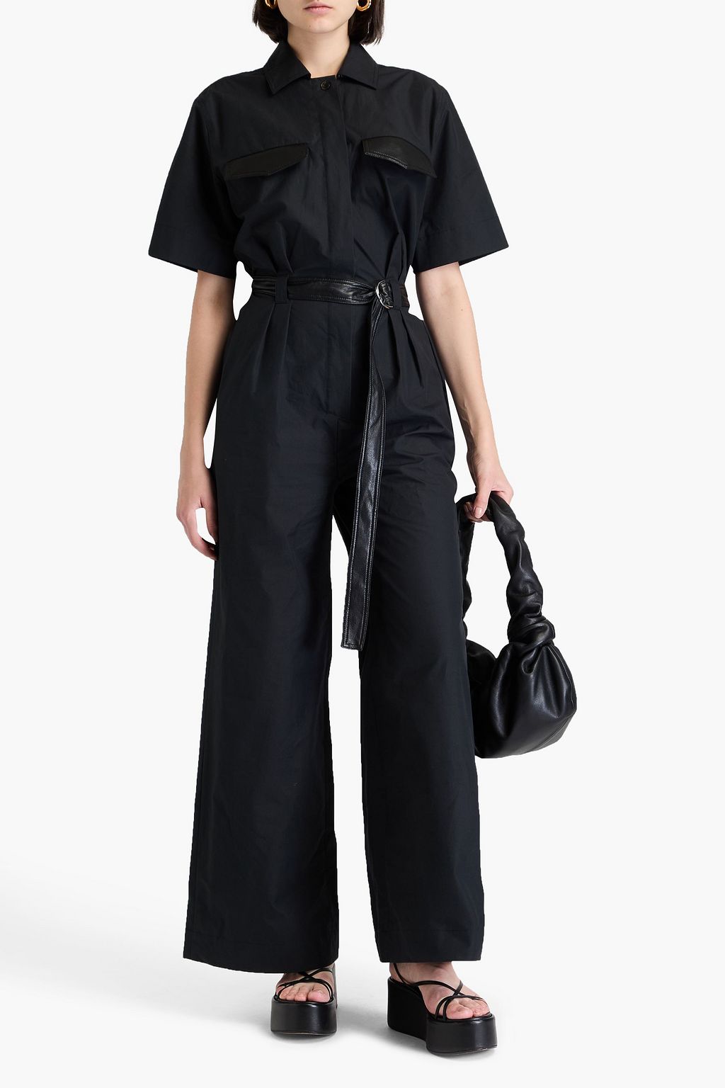 NANUSHKA Belted cotton-poplin wide-leg jumpsuit