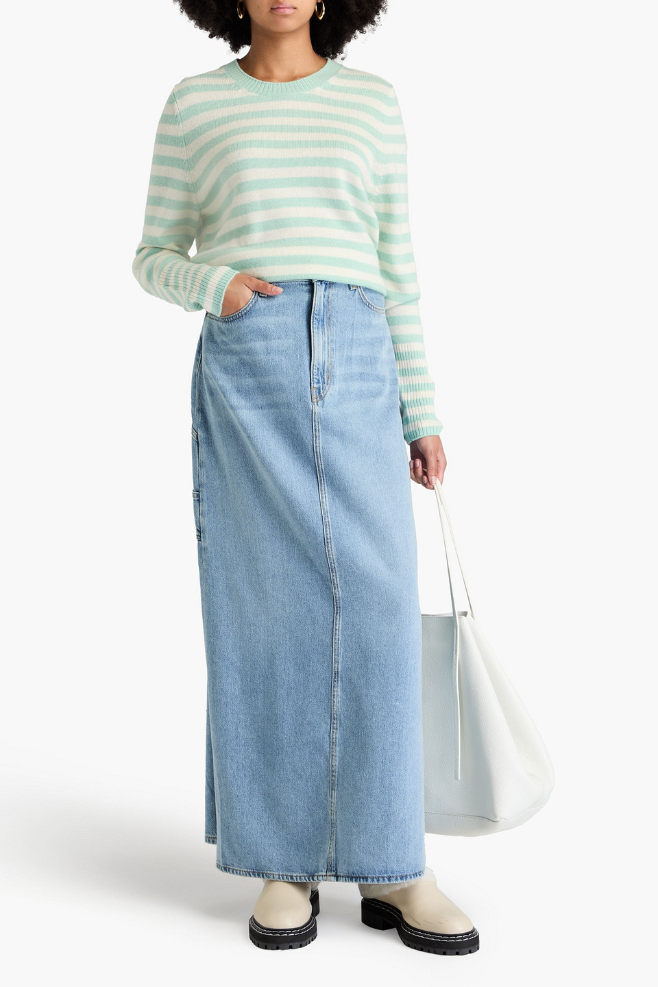 Chinti & Parker Striped Wool And Cashmere-blend Sweater In Mint