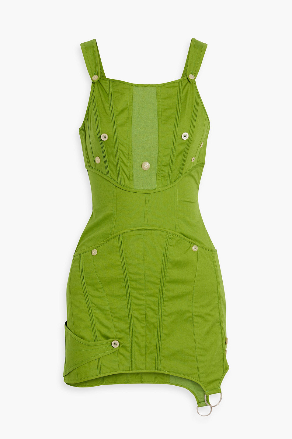 Knit-paneled cotton-blend mini dress