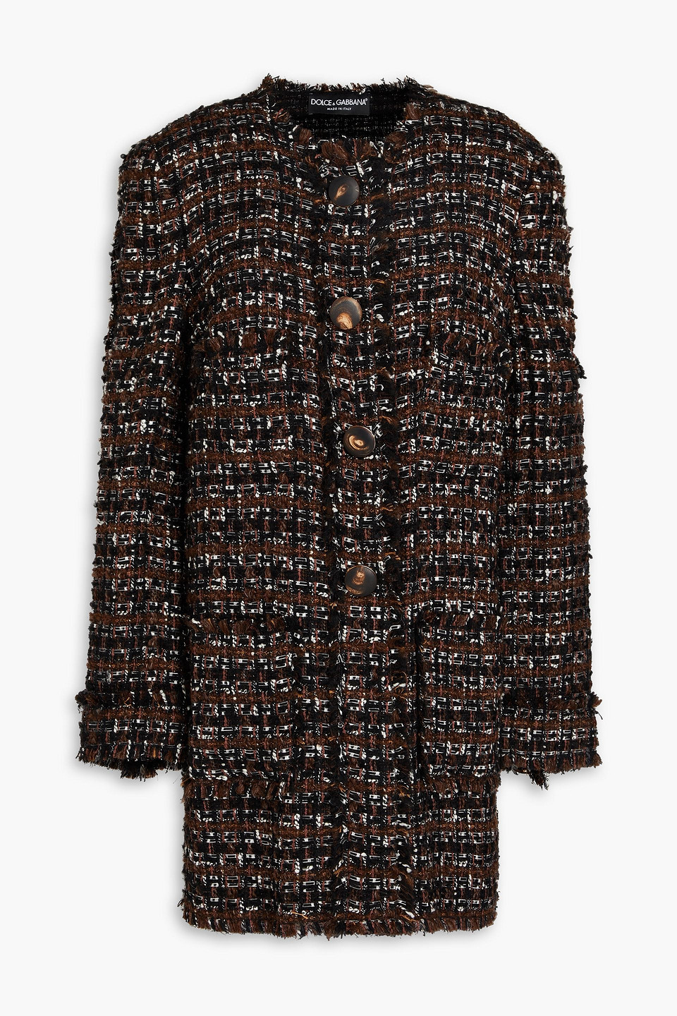 Dolce & Gabbana Tweed Coat With Horn Buttons In Brown