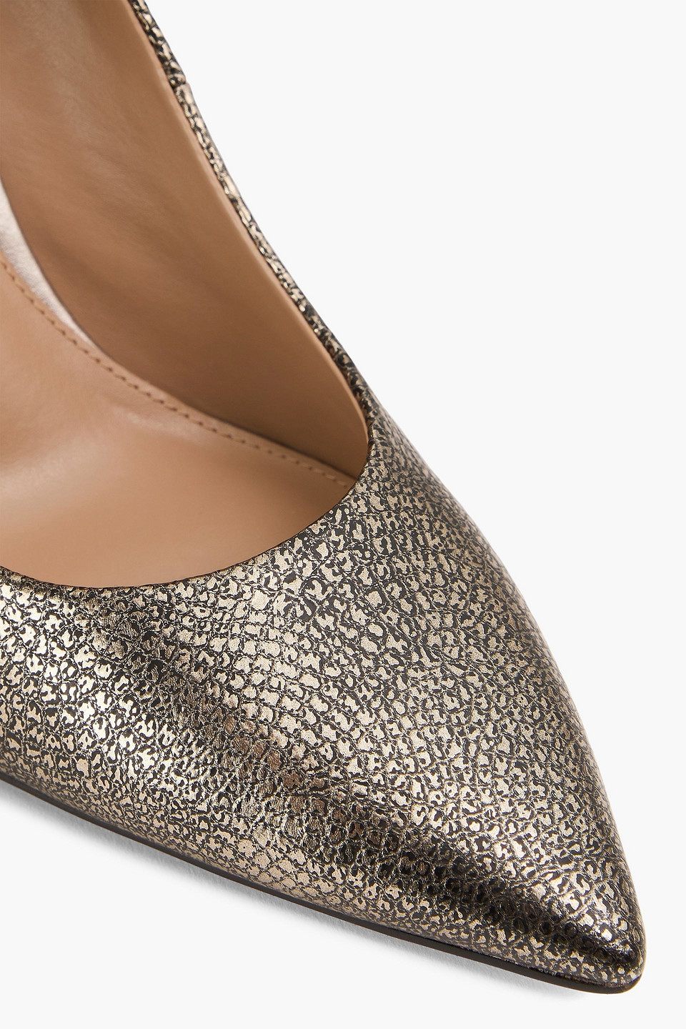 Sam Edelman Hazel Metallic Textured-leather Pumps In Brass