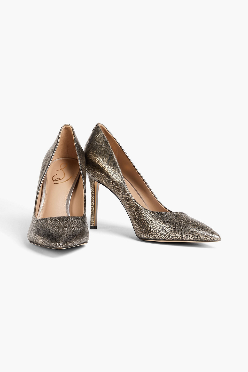 Sam Edelman Hazel Metallic Textured-leather Pumps In Brass