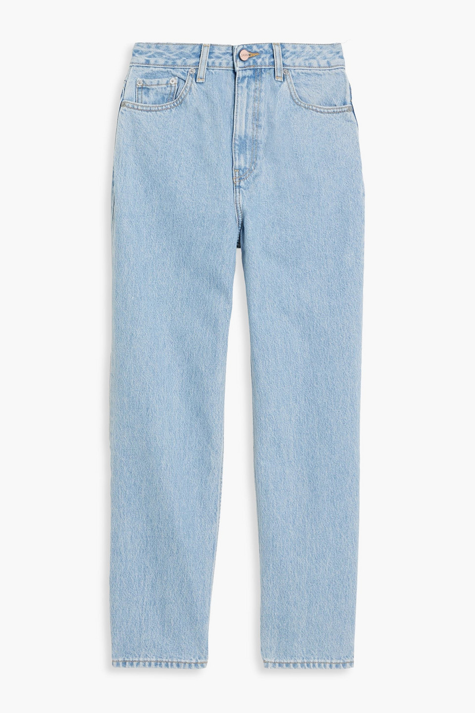 Ganni Cropped Faded Tapered Jeans In Light Denim