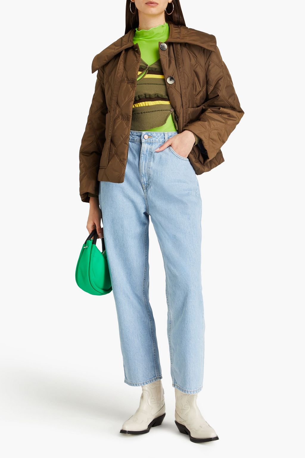 GANNI Cropped faded tapered jeans