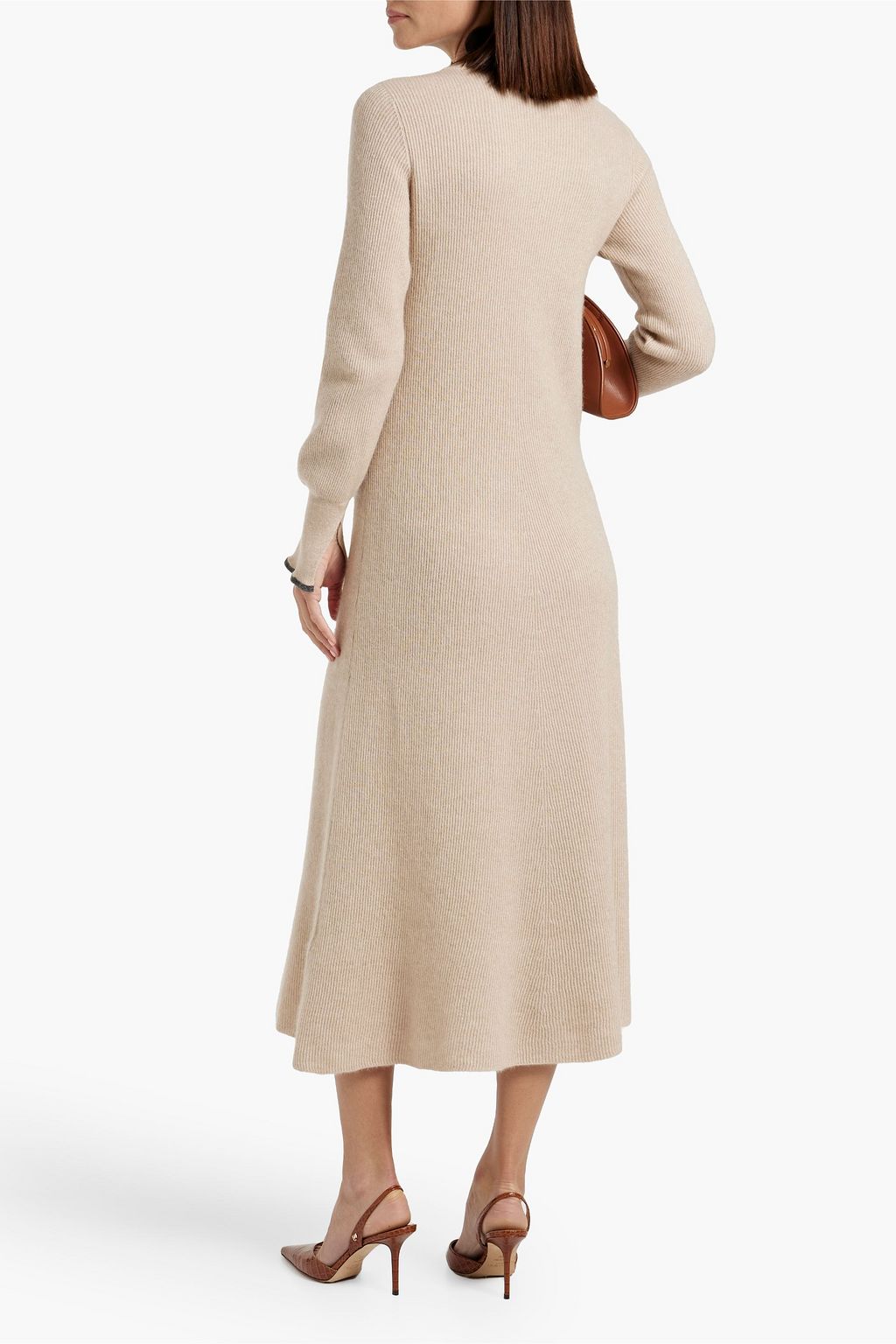 BRUNELLO CUCINELLI Bead-embellished ribbed alpaca and cotton-blend midi dress