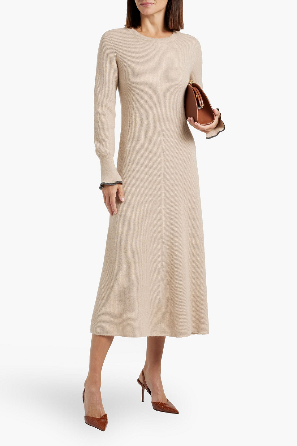  Brunello Cucinelli - Midikleid Aus Einer Alpaka-baumwollmischung Mit Zierperlen - Neutral - L 