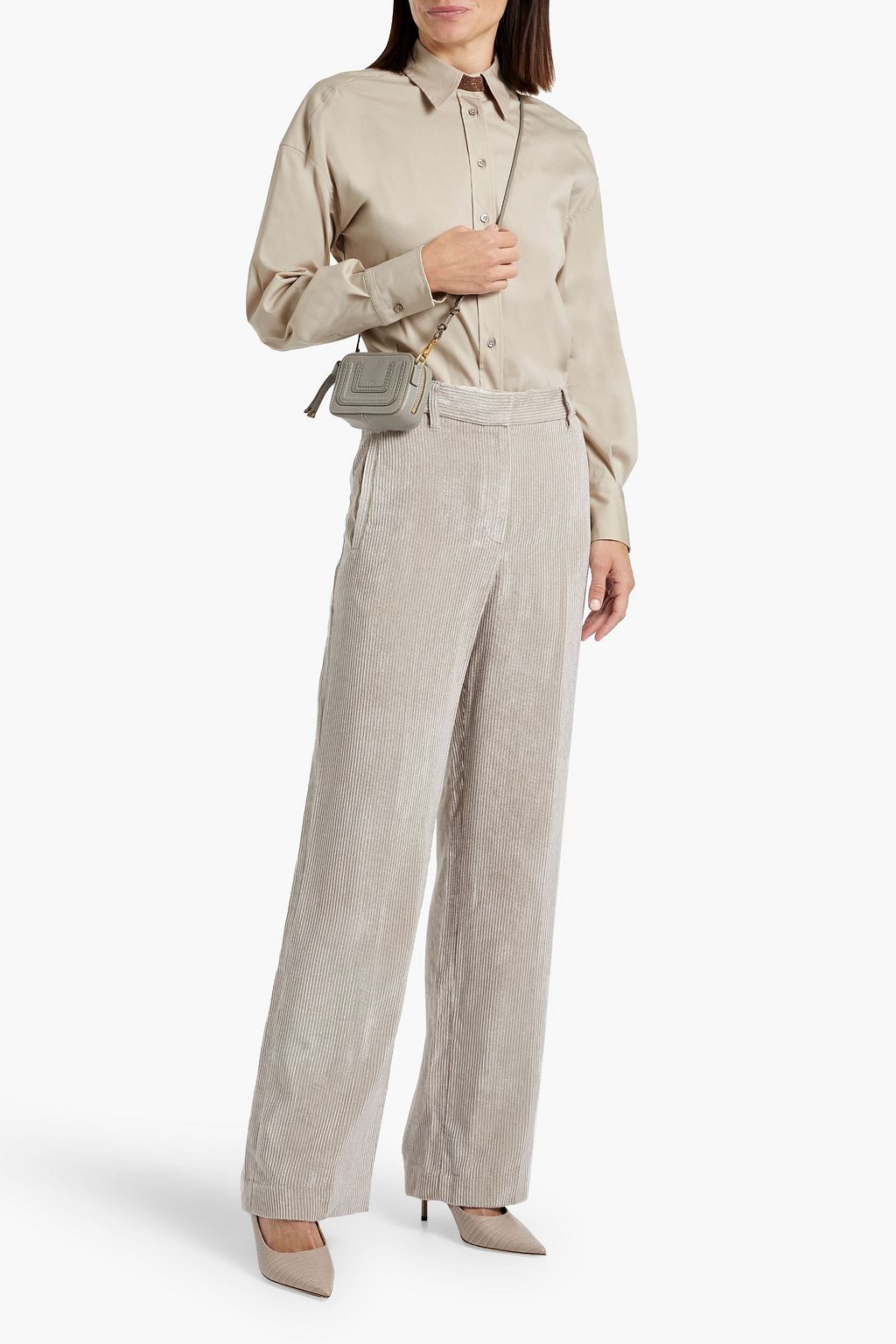 BRUNELLO CUCINELLI Bead-embellished cotton-blend poplin shirt