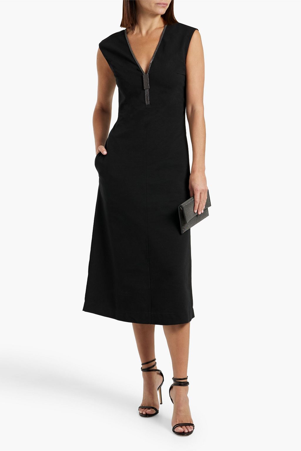 BRUNELLO CUCINELLI Bead-embellished cotton-blend jersey midi dress