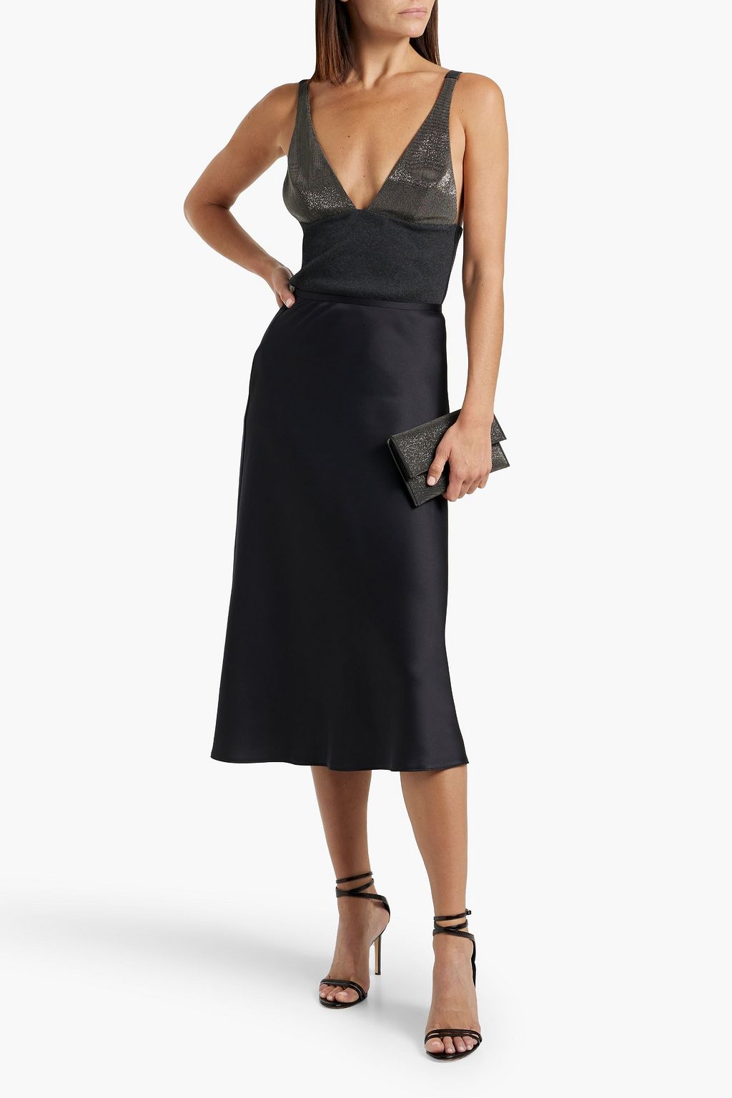 BRUNELLO CUCINELLI Bead-embellished ribbed cotton-blend top