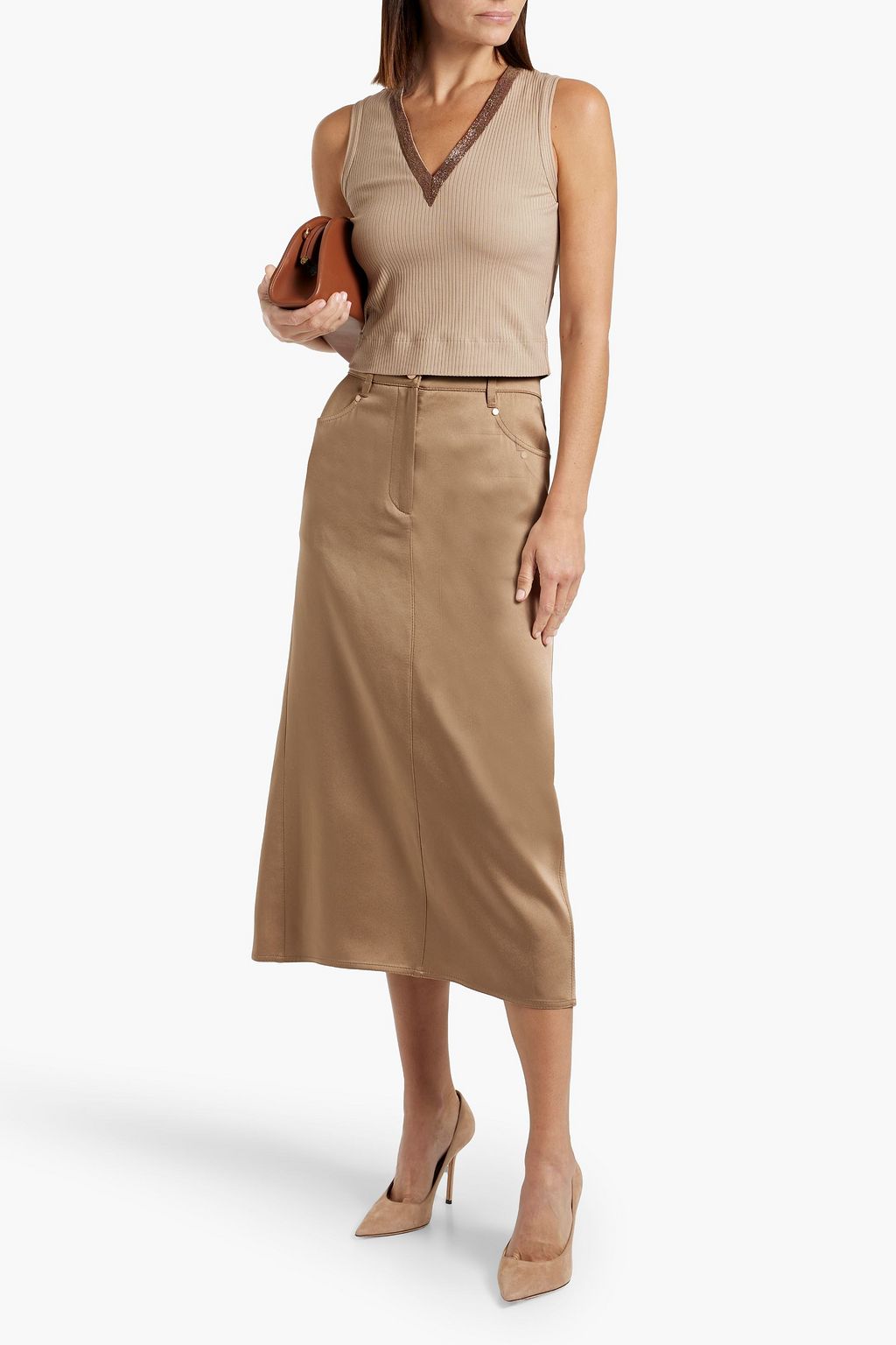 BRUNELLO CUCINELLI Satin-crepe midi skirt
