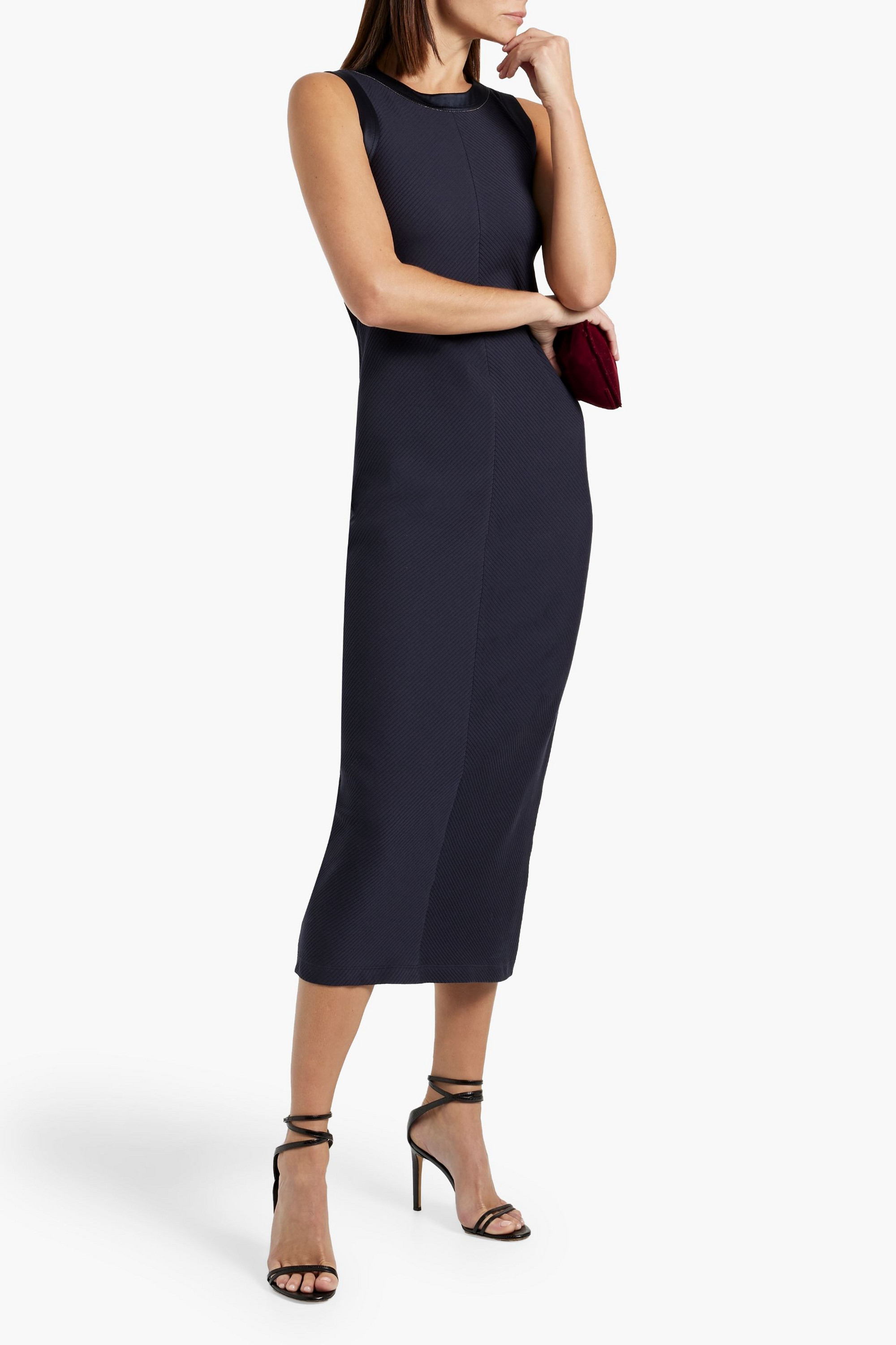 Brunello Cucinelli Bead-embellished ribbed cotton-blend midi dress