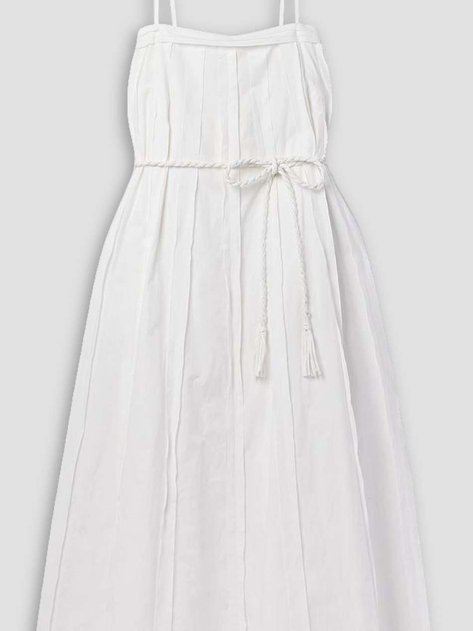 leela belted pintucked cotton-poplin midi dress