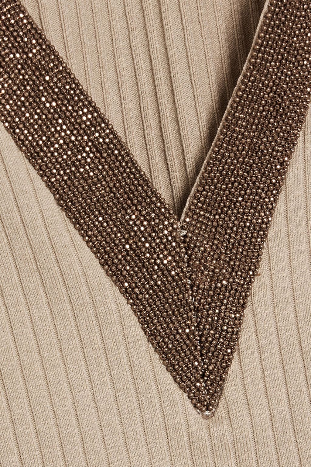 BRUNELLO CUCINELLI Bead-embellished ribbed cotton-blend top