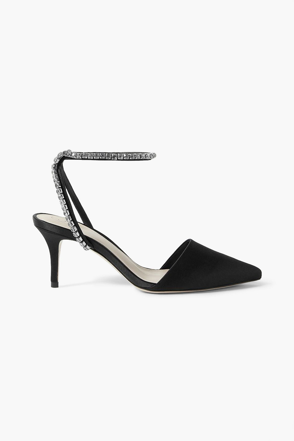 Porte & Paire Crystal-embellished Satin Pumps In Black