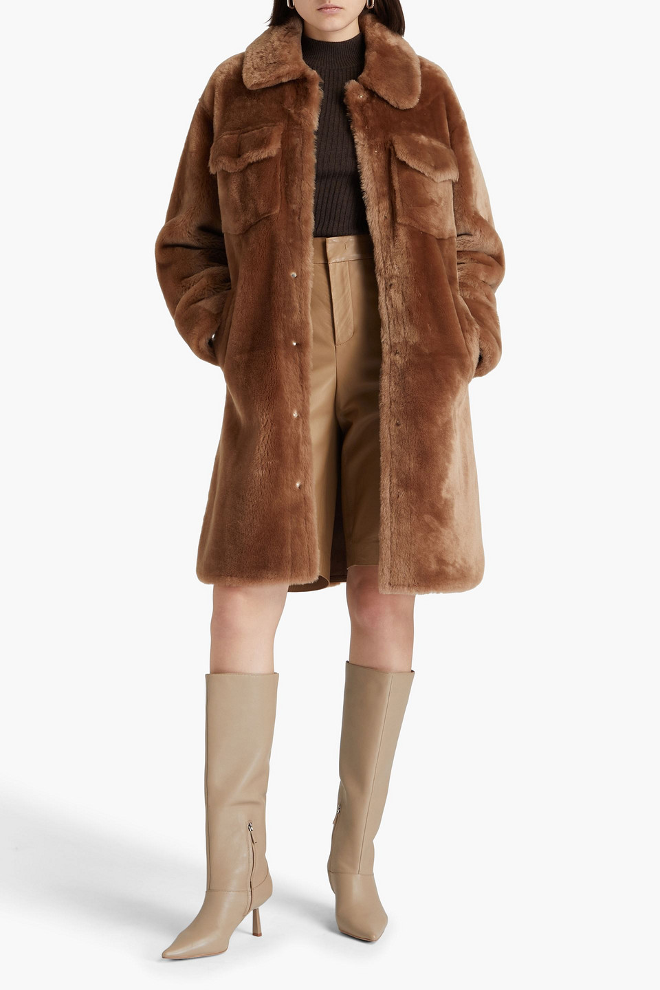Shop Yves Salomon Shearling Coat In Camel