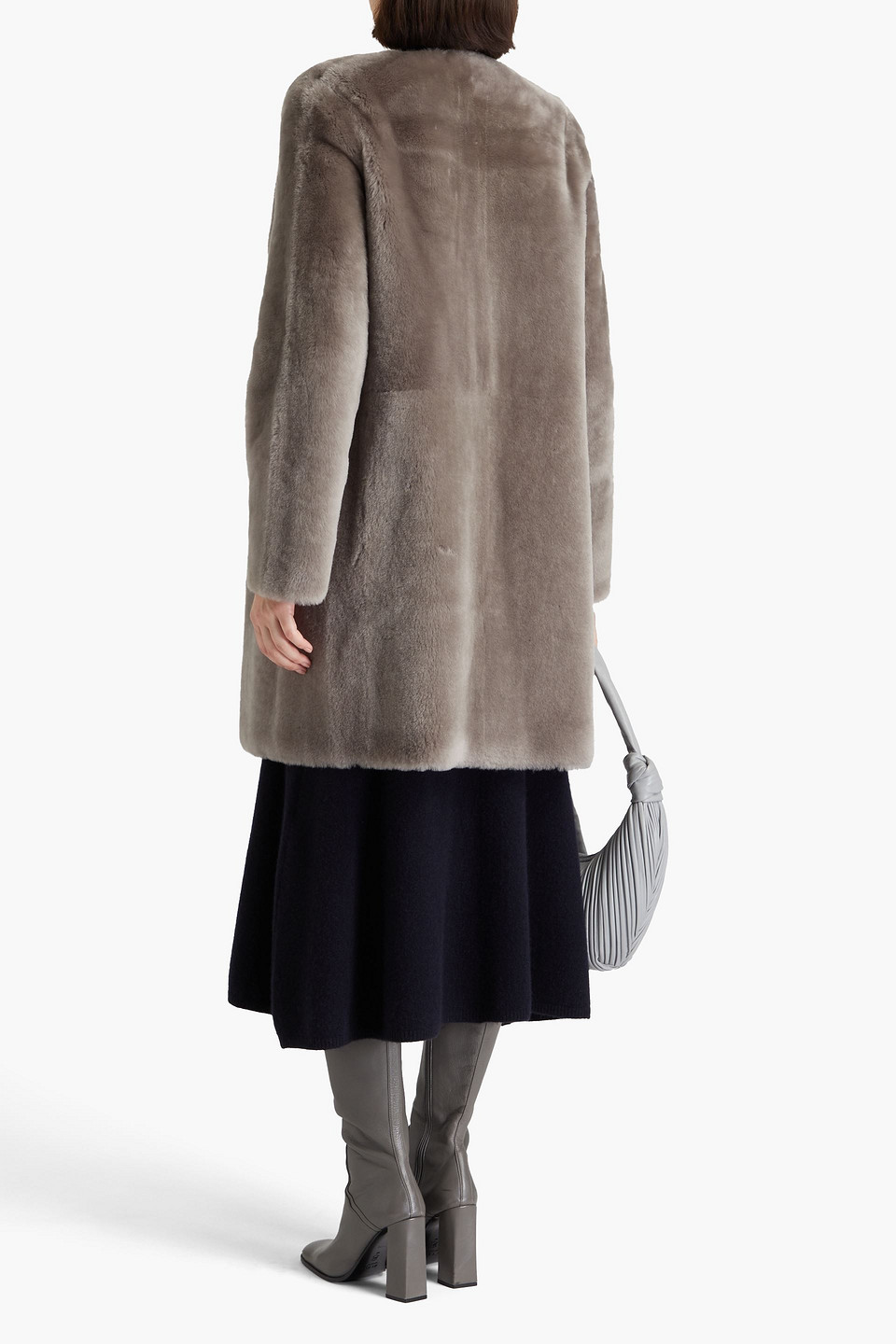 Shop Yves Salomon Shearling Coat In Gray