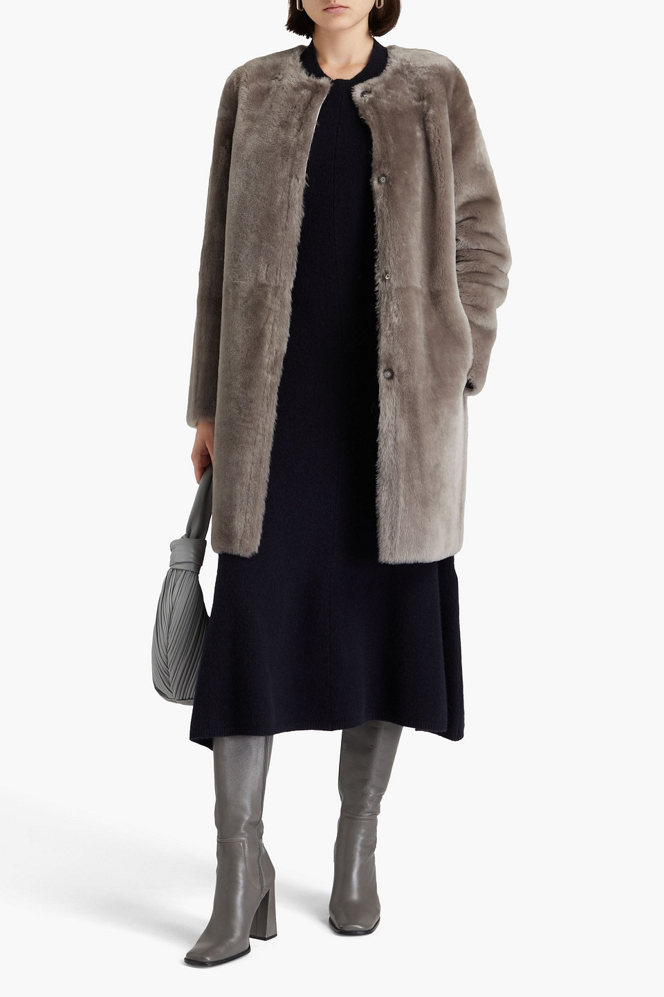 Shop Yves Salomon Shearling Coat In Gray
