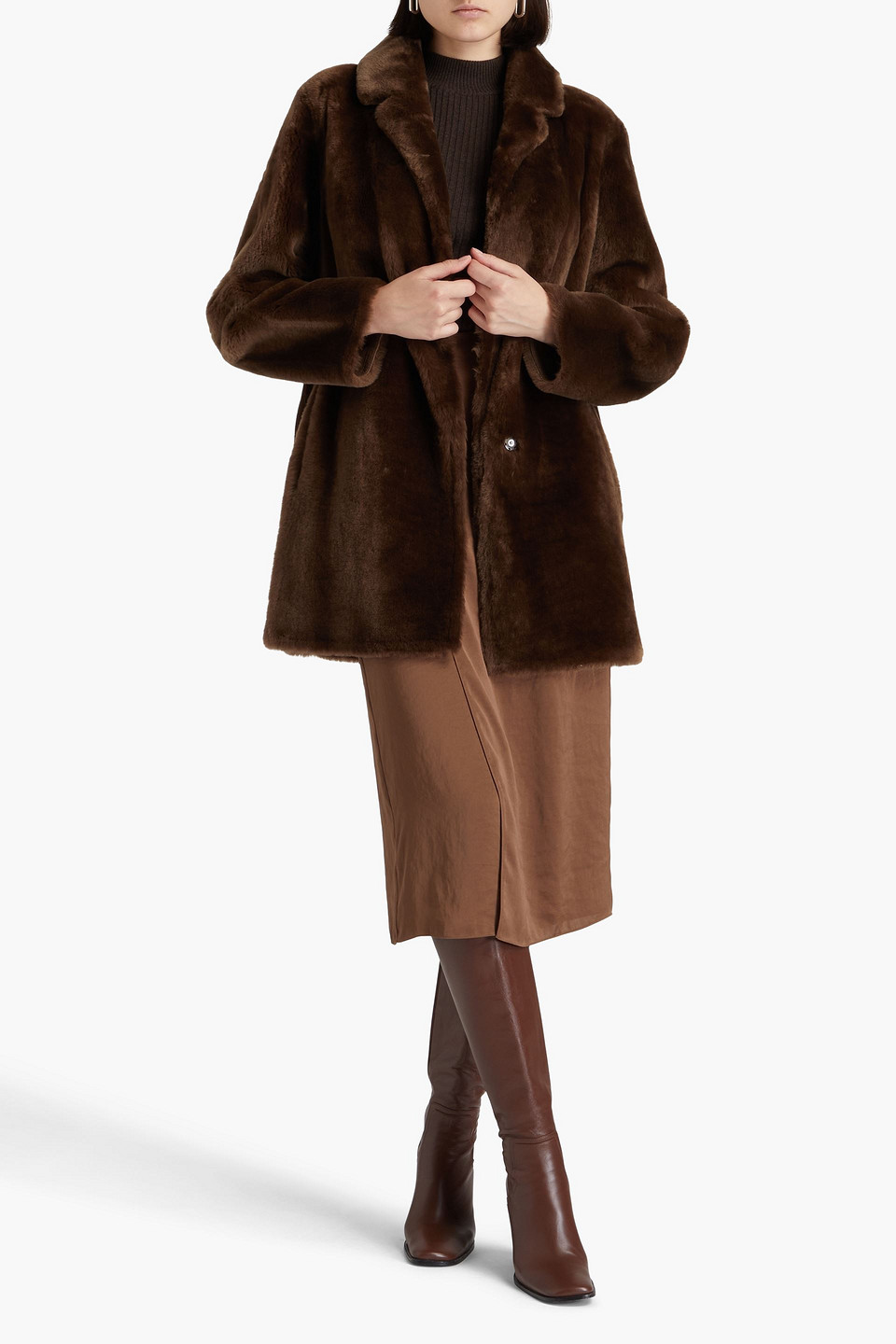 Shop Yves Salomon Shearling Coat In Brown