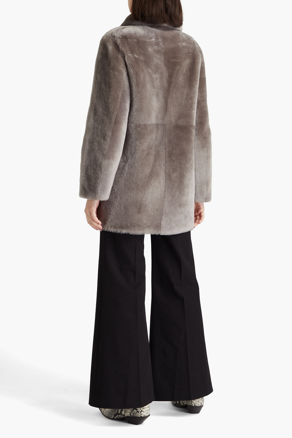 Shop Yves Salomon Shearling Coat In Gray