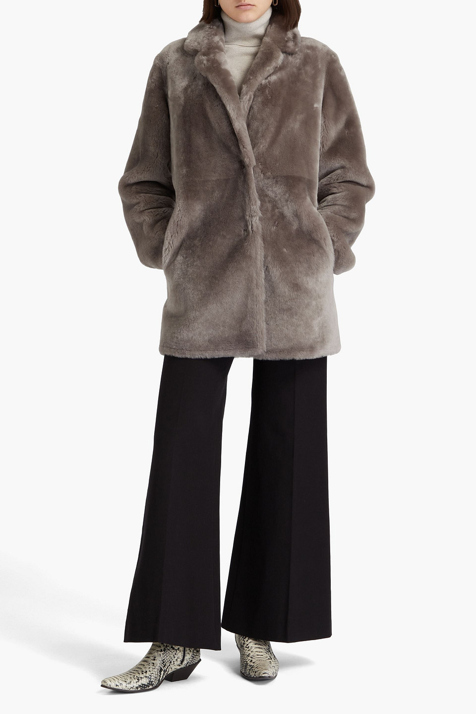 Shop Yves Salomon Shearling Coat In Gray