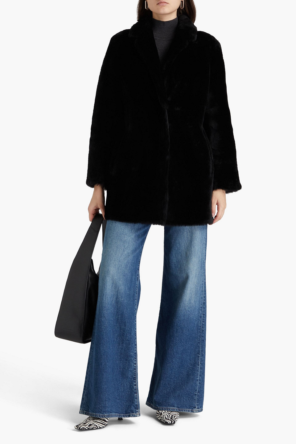 Shop Yves Salomon Shearling Coat In Black
