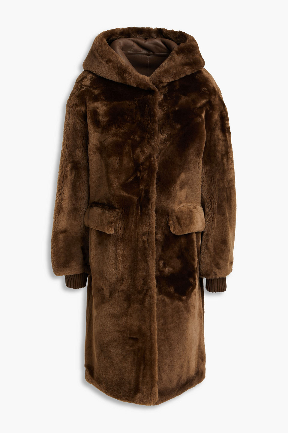 Yves Salomon Shearling Hooded Coat In Brown