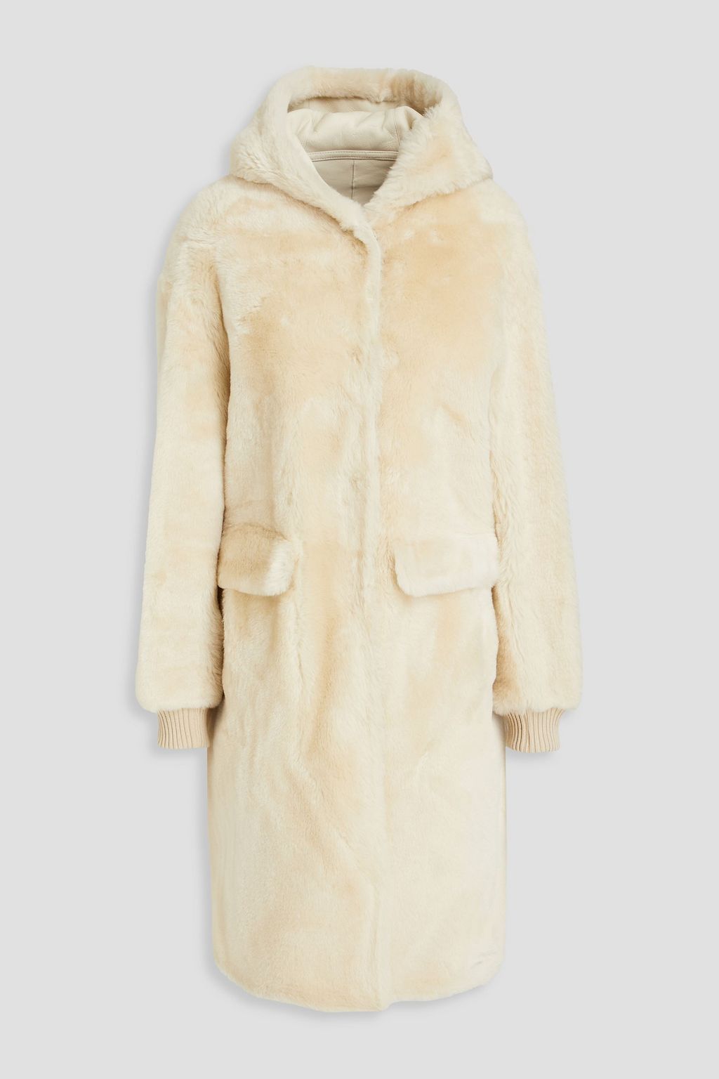 Shearling hooded coat cream FR 34