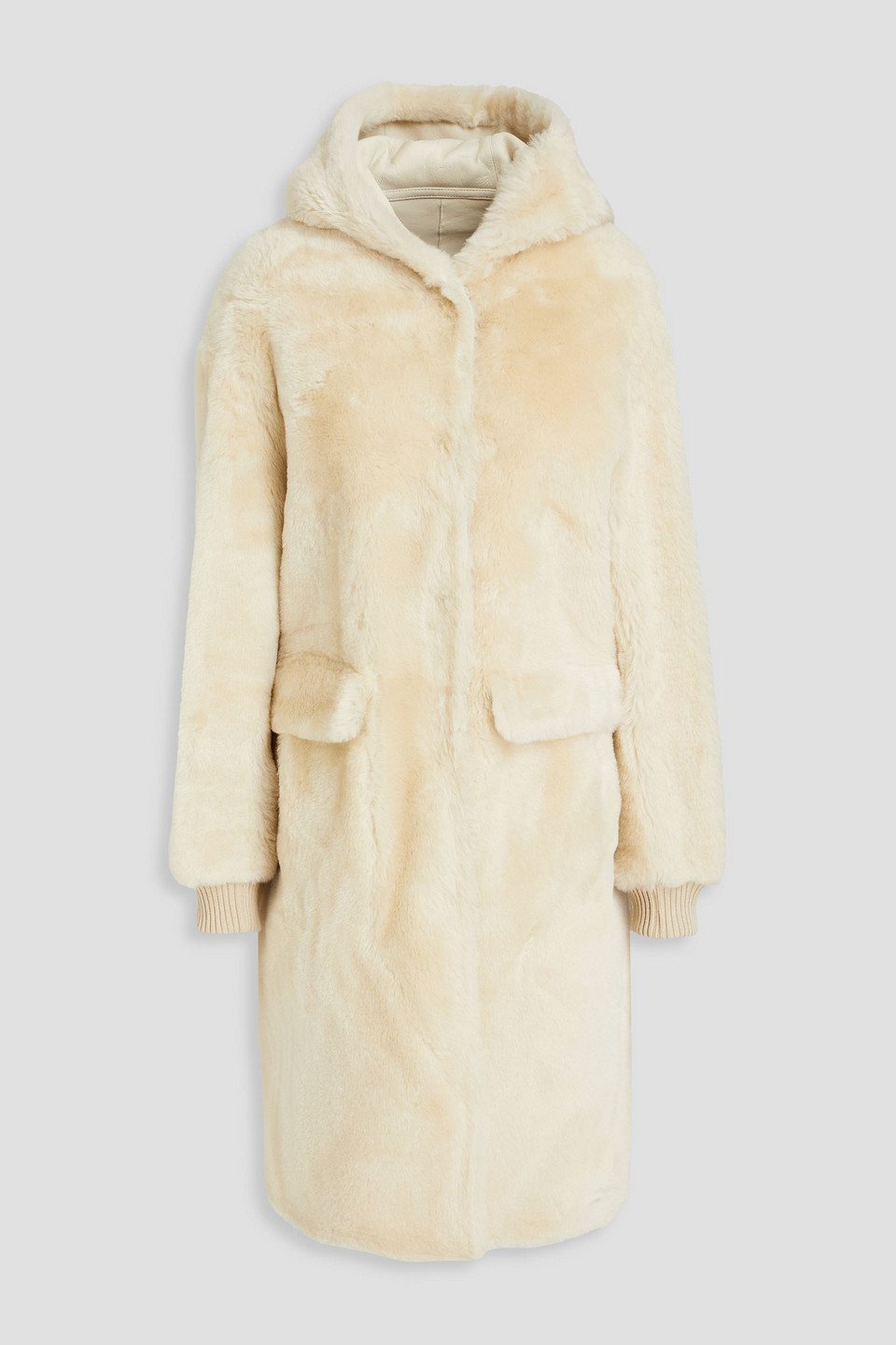 Yves Salomon Shearling Hooded Coat In Cream