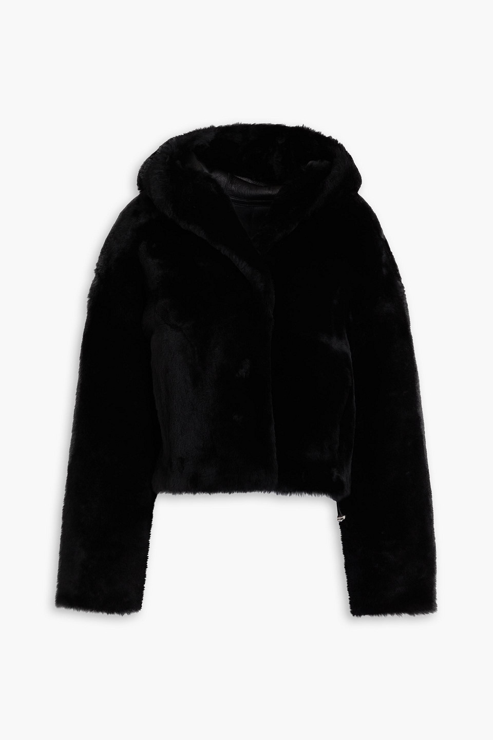 Yves Salomon Shearling Hooded Jacket In Black