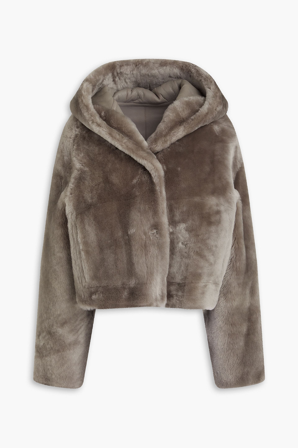 Yves Salomon Shearling Hooded Jacket In Stone